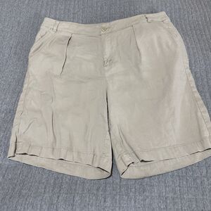 NYDJ Beige Bermuda Linen Blend Shorts Mid Rise Regular Fit Size 10 Zip, Spring